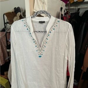 Rafaella linen blend top with beautiful embellishments